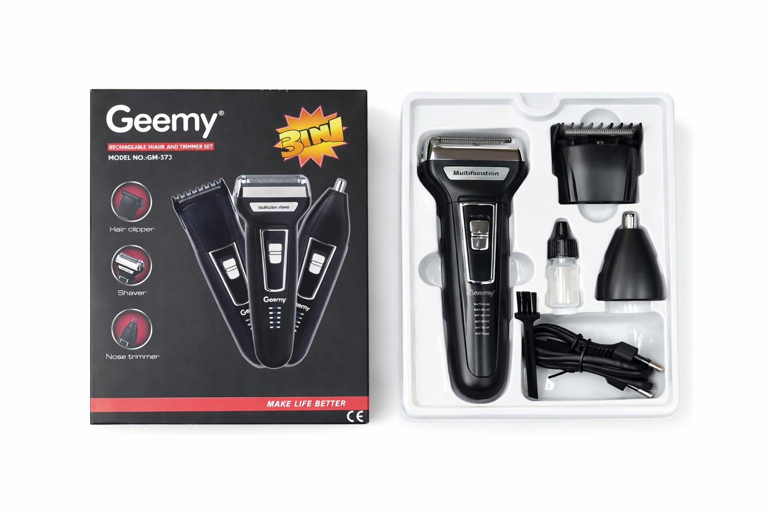Geemy 3-in-1 Herrenrasierer mit Haarschneider und Nasentrimmer